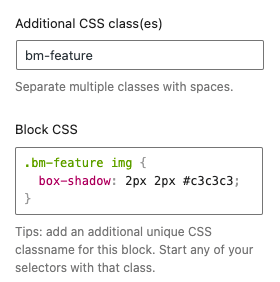 Screenshot: built-in block style editor