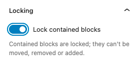 Screenshot: locking control in Block inspector for group and column blocks